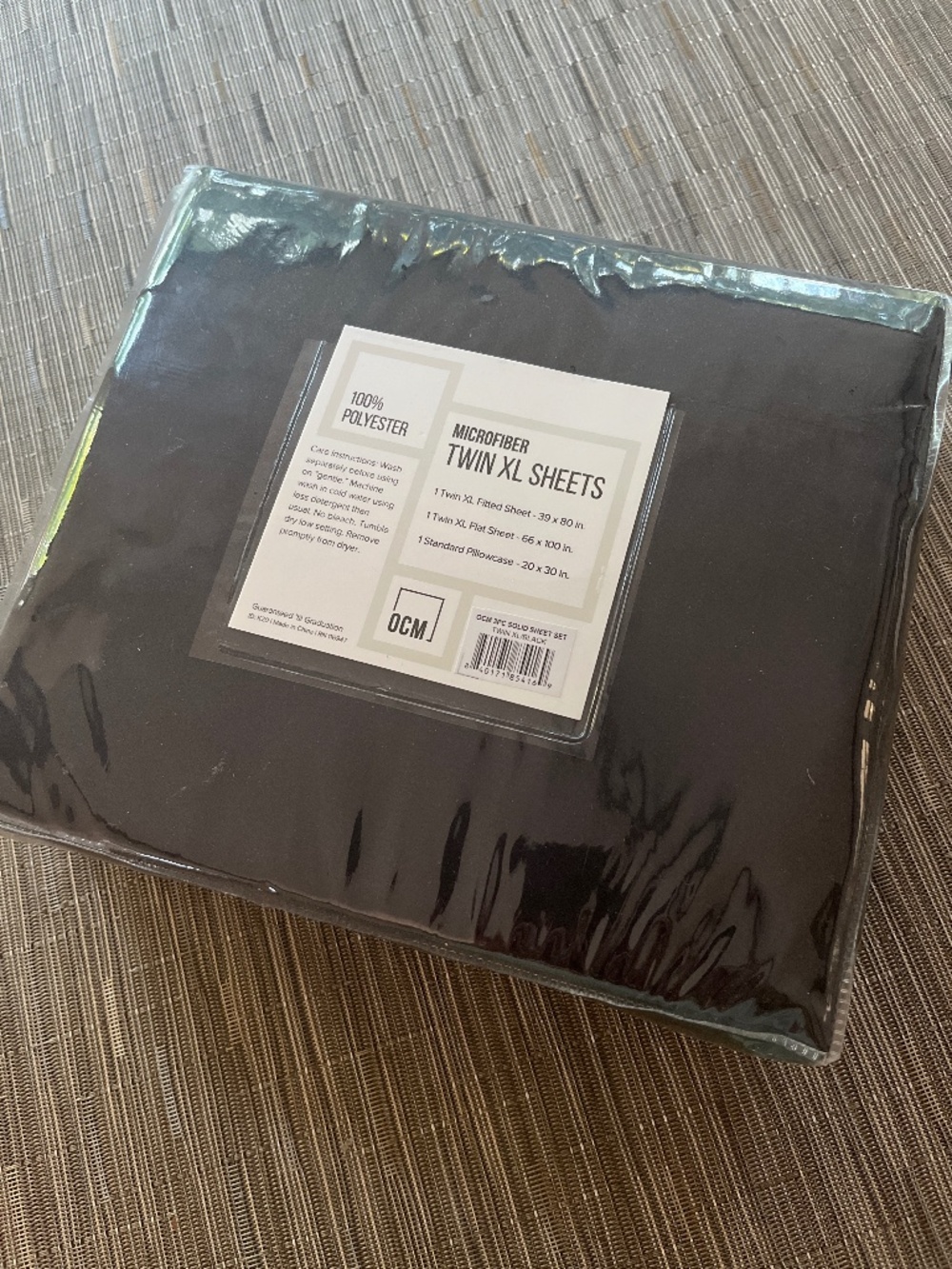 New OCM College Dorm Sheet Set  Twin XL Black Solid Black NIP Student 3‎ Piece